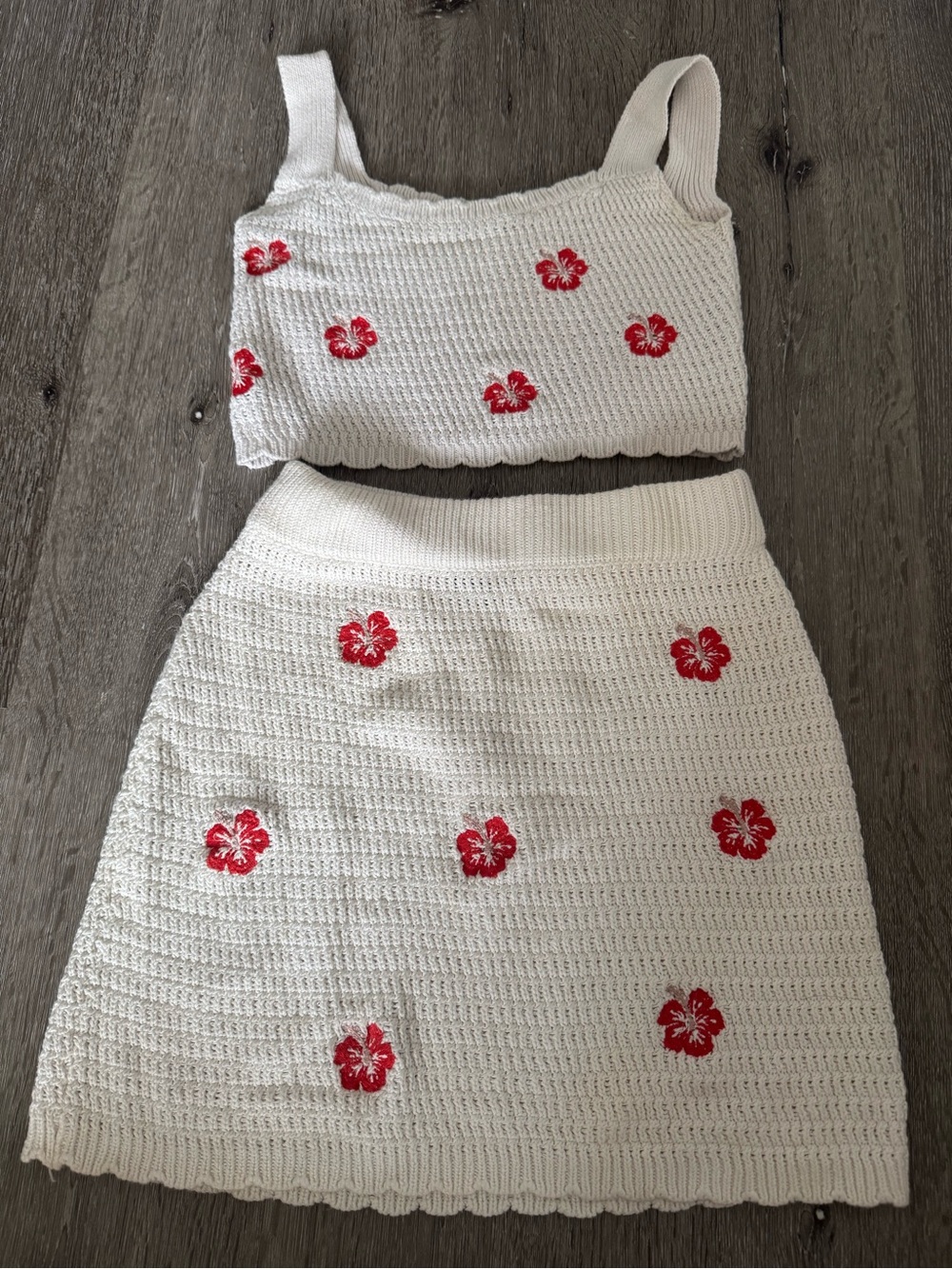 Wild Fable Crochet Knit Matching Set Hibiscus Floral Crop Top & Mini Skirt XS